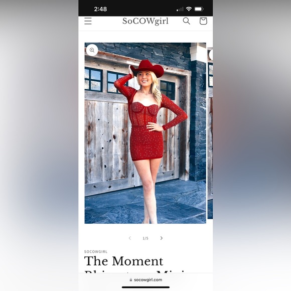 Moment Rhinestone Mini Dress in Red from SoCOWgirl - Picture 4 of 5